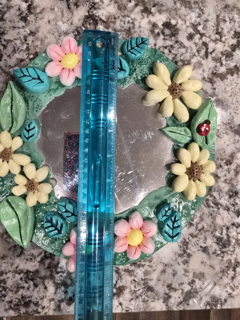 Handcrafted Floral Green Round Wall Mirror